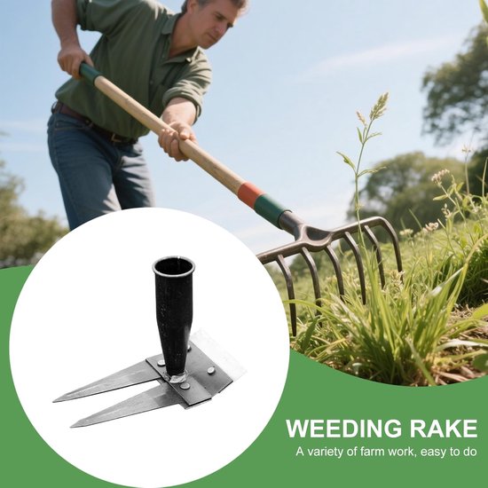 Tuinhark Multifunctioneel - Onkruidverwijderaar Hark - Effectief Onkruid Wieden - Robuuste Dubbelzijdige Raapkop - 20 cm Breed - Metaal van Merkloos	 — afbeelding 2