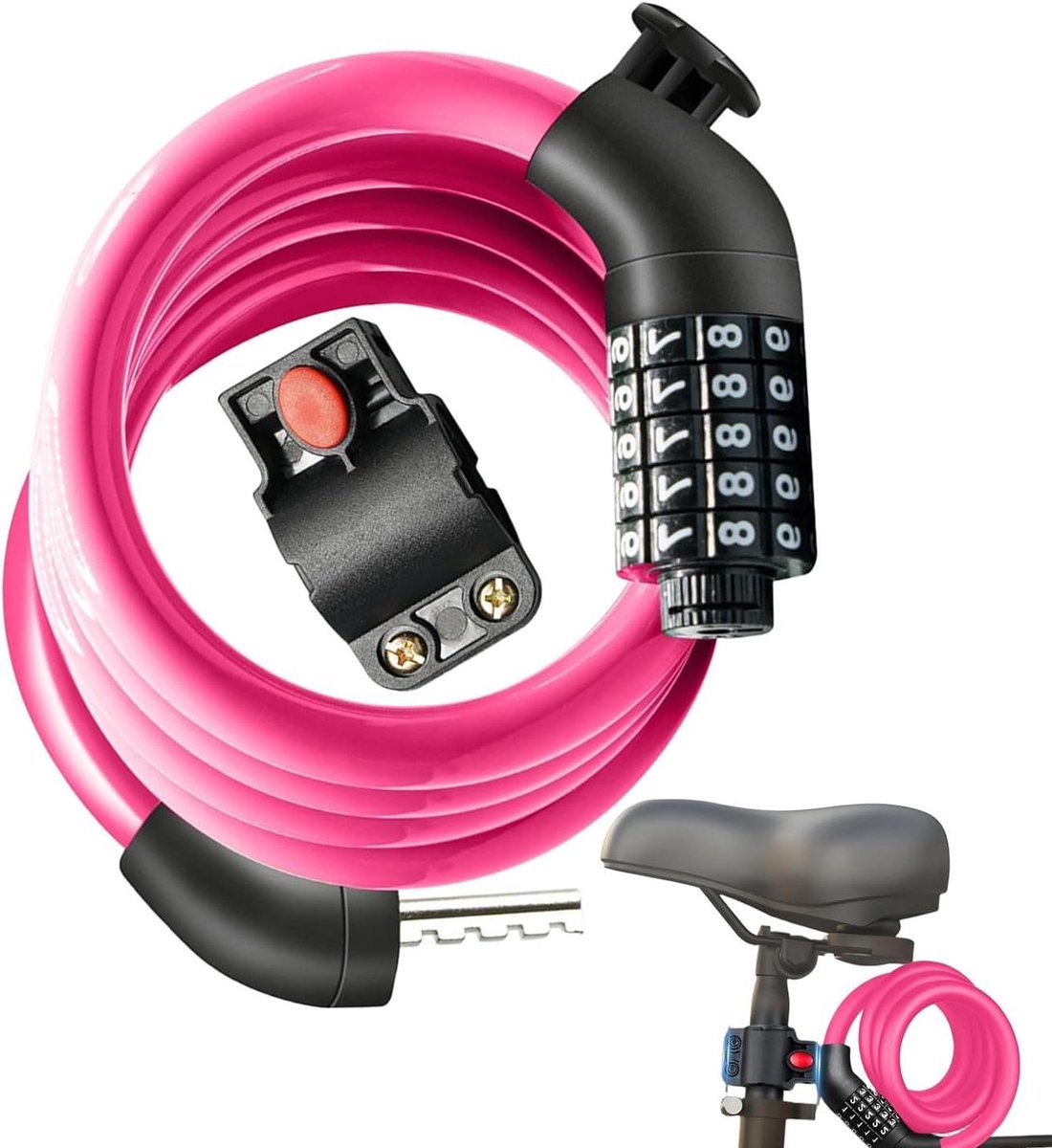 Fietsslot Kabel - Fiets Beveiliging - Fietsen Beveiligen - 5-Cijferige Code - 15.2 cm - Roze