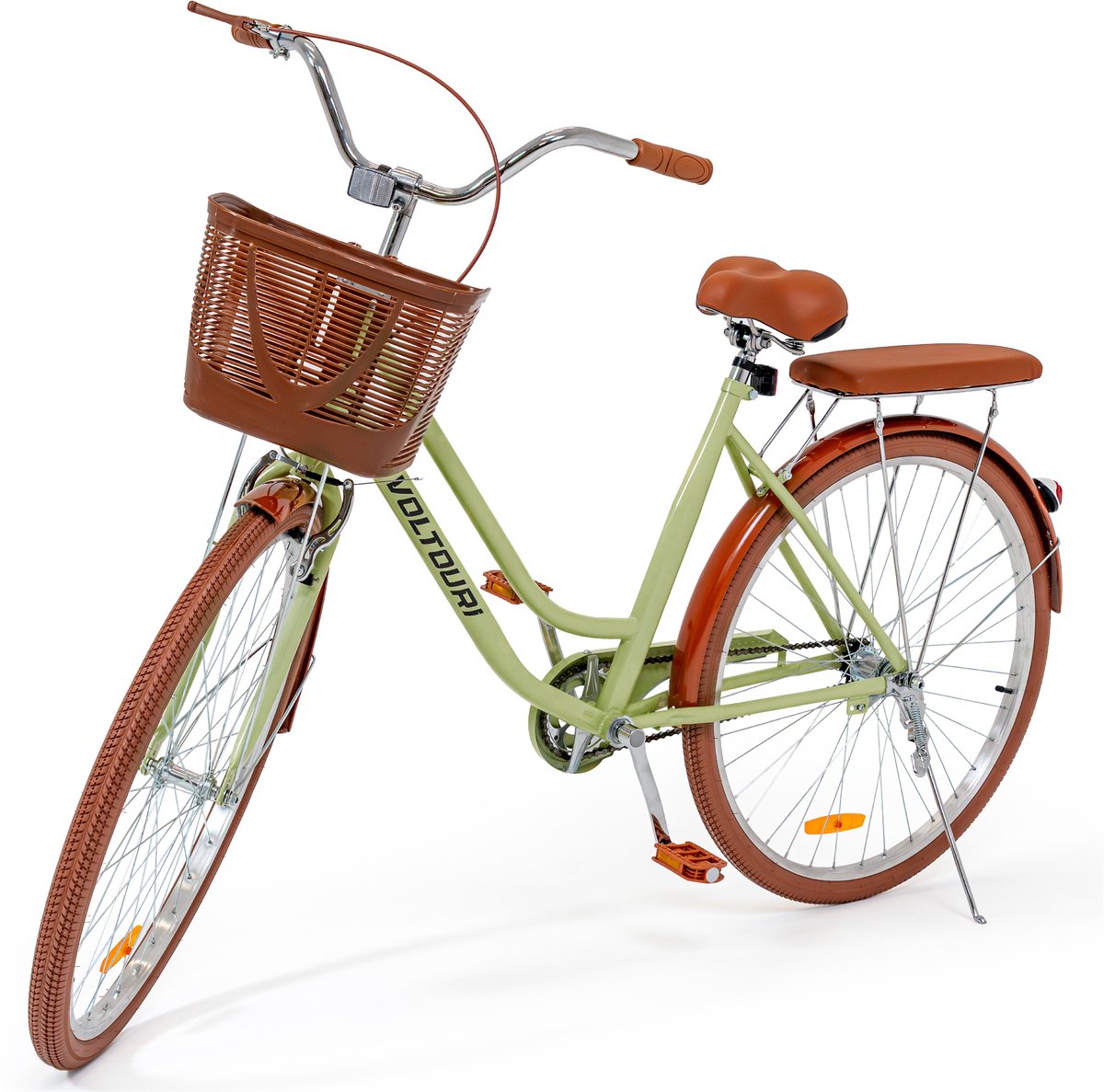 VOLTOURI Damesfiets 28 Inch Retro – Stadsfiets met Mand, Bagagedrager en Terugtraprem – 17 Inch Stalen Frame