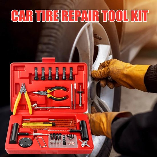 Bandenreparatieset - Lekke banden - Auto onderhoud - 74 delig - 31 cm - Rood van Merkloos — afbeelding 3