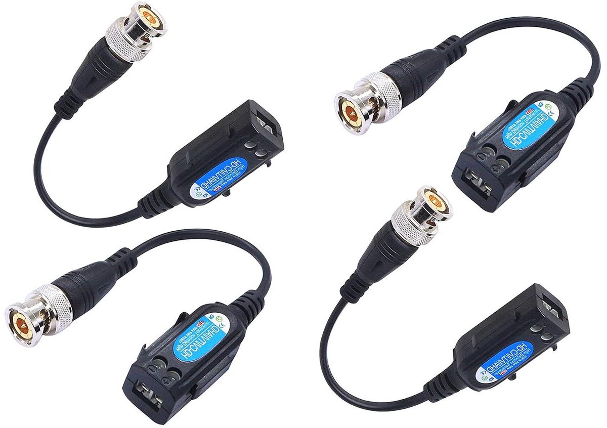 HD Video Balun - Signaal Zendontvangers - Beveiligingssystemen Bekabeling - Vergulde BNC - 4 Stuks - Zwart