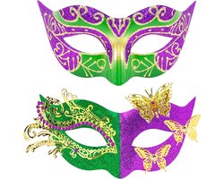 SIQUK 2 stuks Venetiaans masker, paar maskerademasker, Venetiaans masker, kostuum maskers voor dames en heren, Halloween, carnaval, feest