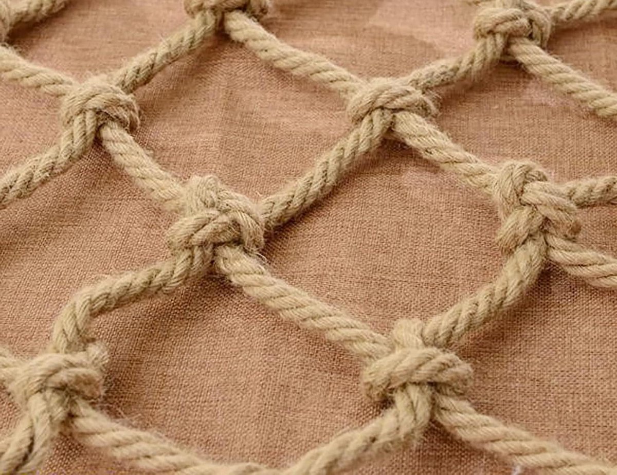Veiligheidsnet Kinderen - Klimtouw Net - Valpreventie Balkon - Handgeweven Filet - 6mm dik 15cm Maas - Natuurlijk Jute