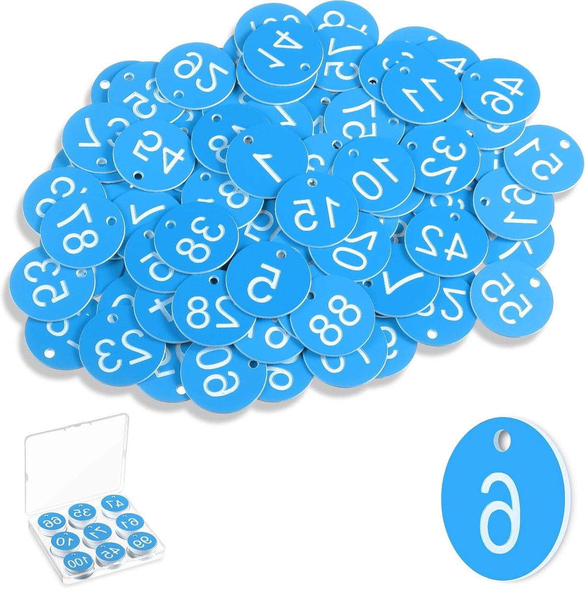Plastic Table Numbers - ID Tags - Labeling Items - Waterproof Engraved - 1.4 Inch Diameter - Blue White