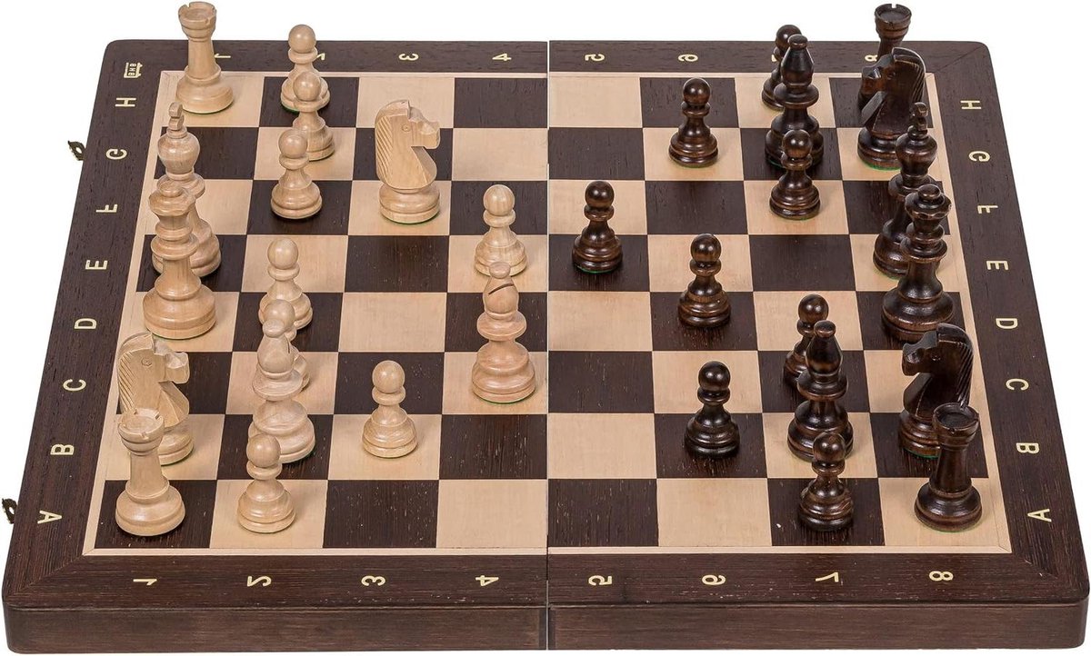 Schaakspel Hout - Toernooi Set - Strategisch Spel - Metalen Balans - 47.5 cm - Bruin