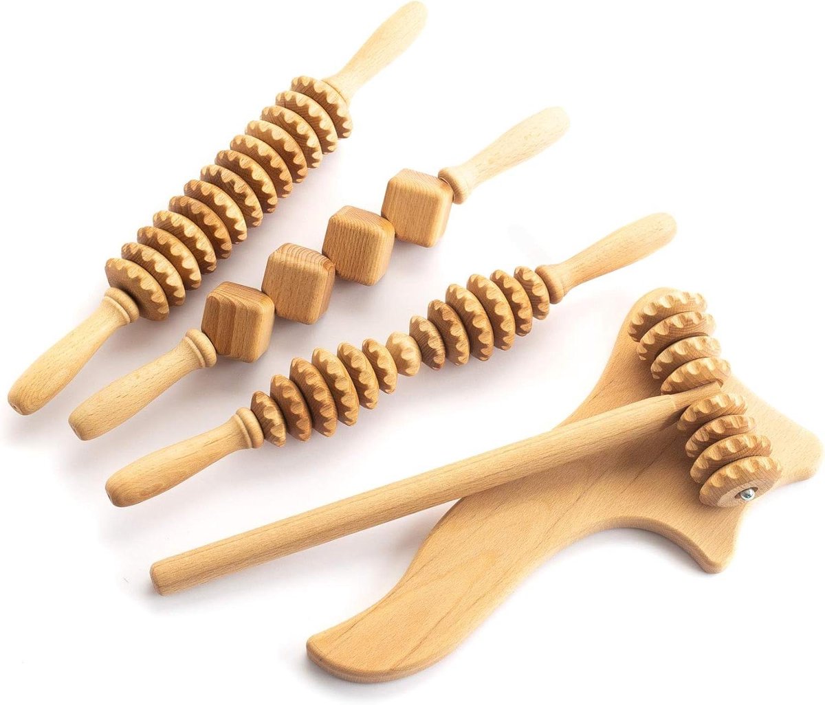 Anti-cellulitis roller - Houten massage set - Huid verstevigen - Natuurlijk beukenhout - 50 cm - Houtkleur