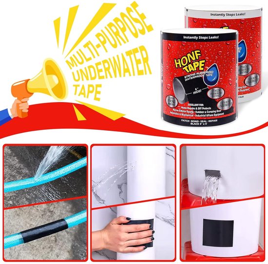 Reparatietape Set - Waterdichte Afdichting - Lekken Stoppen - Voor Natte Oppervlakken - 2 Stuks - Transparant van Merkloos — afbeelding 2