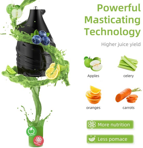 Allero Slowjuicer - Sapcentrifuge - Slow Juicer - Keukenmachine - 200W - Brede Invoer - Zwart - Tritan BPA Vrij - Sapmachine van Merkloos — afbeelding 4