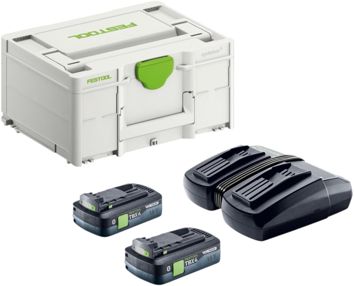 Festool energieset TCL 6 DUO dubbele snellader 10,8 V - 18 V ( 577017 ) + 2x BP 18 TBX 4 C-ASI Tabless Akkupack accupack Tabless ( 2x 578745 )