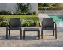 Luxe Emily 3-Delige Balkonset – Kunststof Tuinset met 2 Ergonomische Stoelen en Tafel – Weerbestendige en Onderhoudsvrije Balkonmeubelset – Grafiet Grijs – UV-bestendig – Duurzaam Gerecycled Materiaal Industrohome