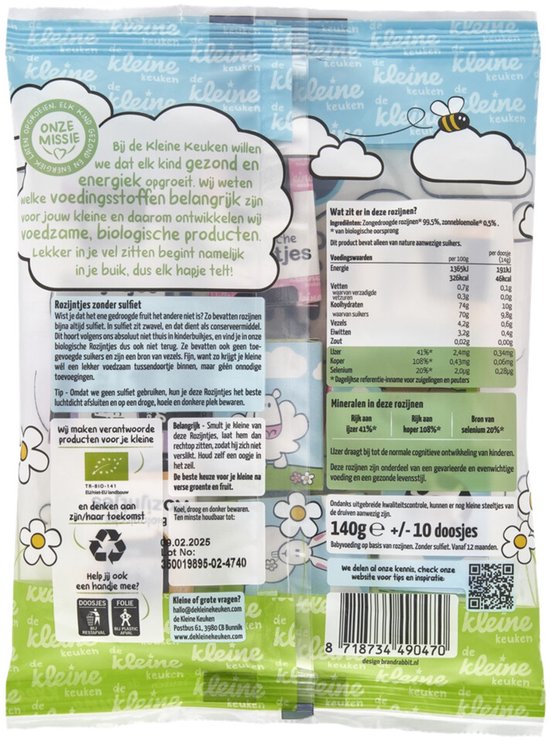 de Kleine Keuken Bio Rozijntjes - 3 x 140 gr - Voordeelverpakking van Merkloos — afbeelding 2