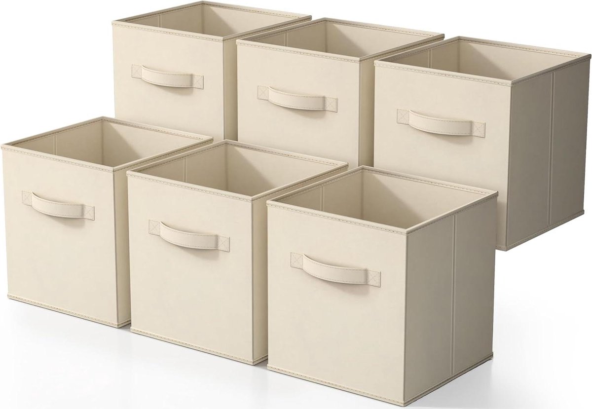Opvouwbare Opbergkubussen - Stoffen Manden - Ruimte Ordenen - Set van 6 stuks - 28 cm - Beige