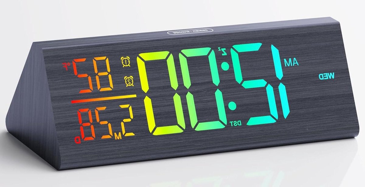 Digitale Wekker - Houten Klok - Wakker Worden - Groot Display - 8.8 Inch - Zwart