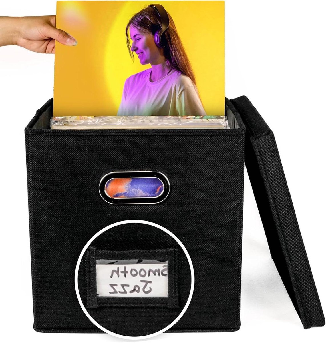 Generisch Albumbox, platenhouder, albumdoos met deksel en handvat, decoratieve verhuisdoos, kastorganizer voor meer dan 120 inch vinylplaten, bescherm je waardevolle collectie