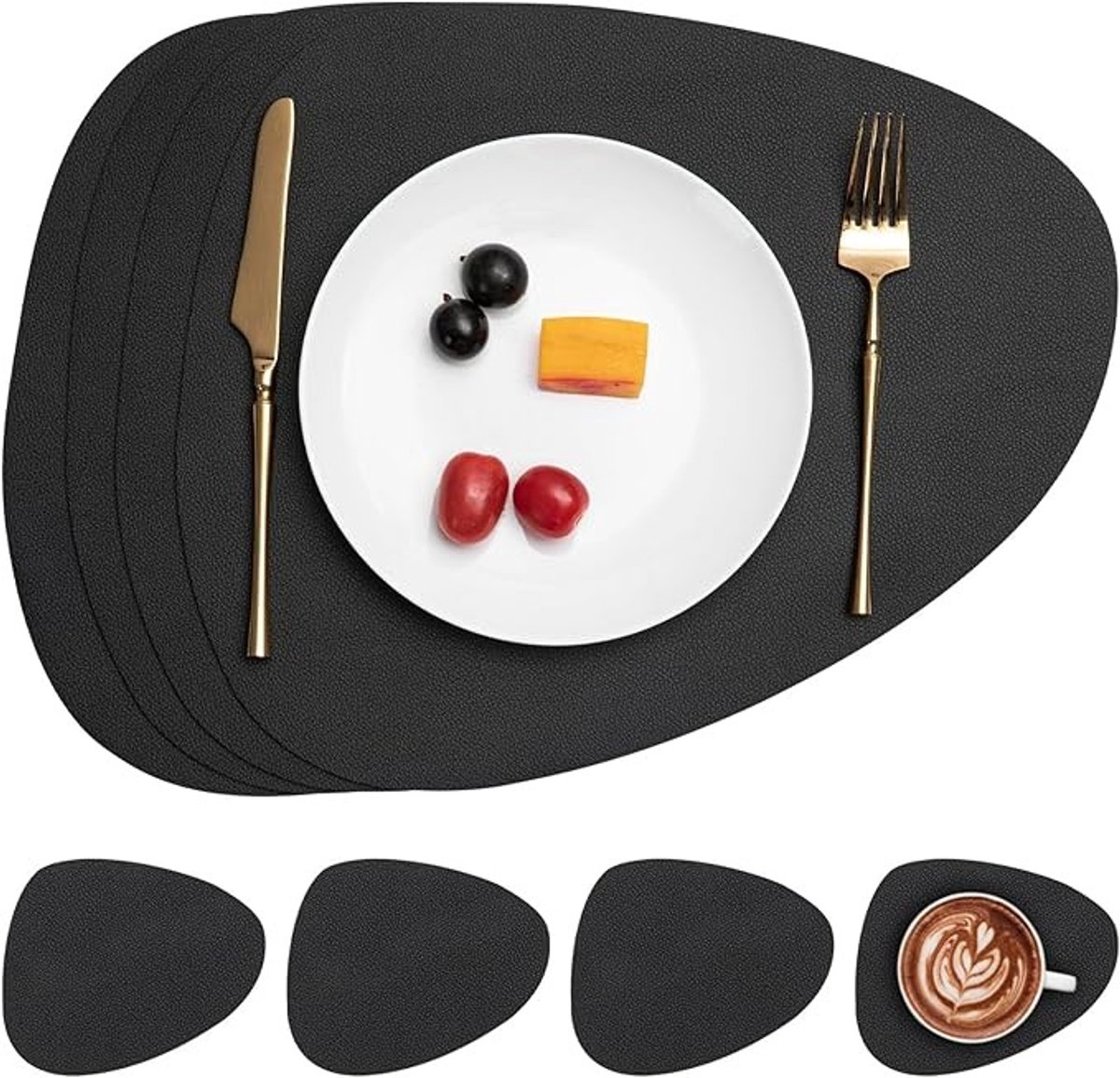 Waterdichte lederen placemats en onderzetters - Set van 4 - Antislip en wasbaar