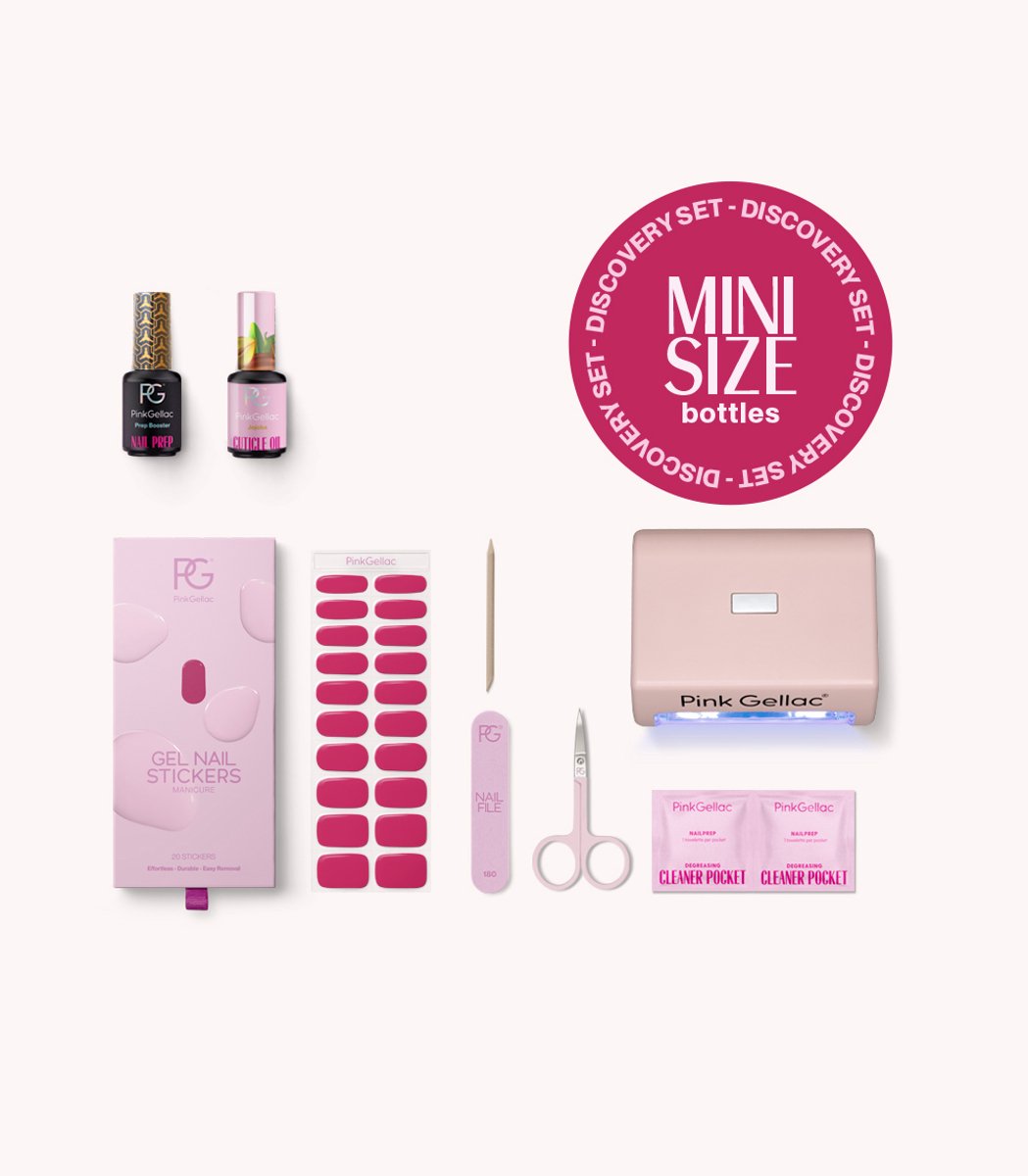 Pink Gellac Gel Sticker Starterspakket Discovery - Manicure Set voor Gel Sticker Manicure - Gelnagels Starterspakket met 1x Rode Kleur Stickervel en Nagellamp LED UV Roze