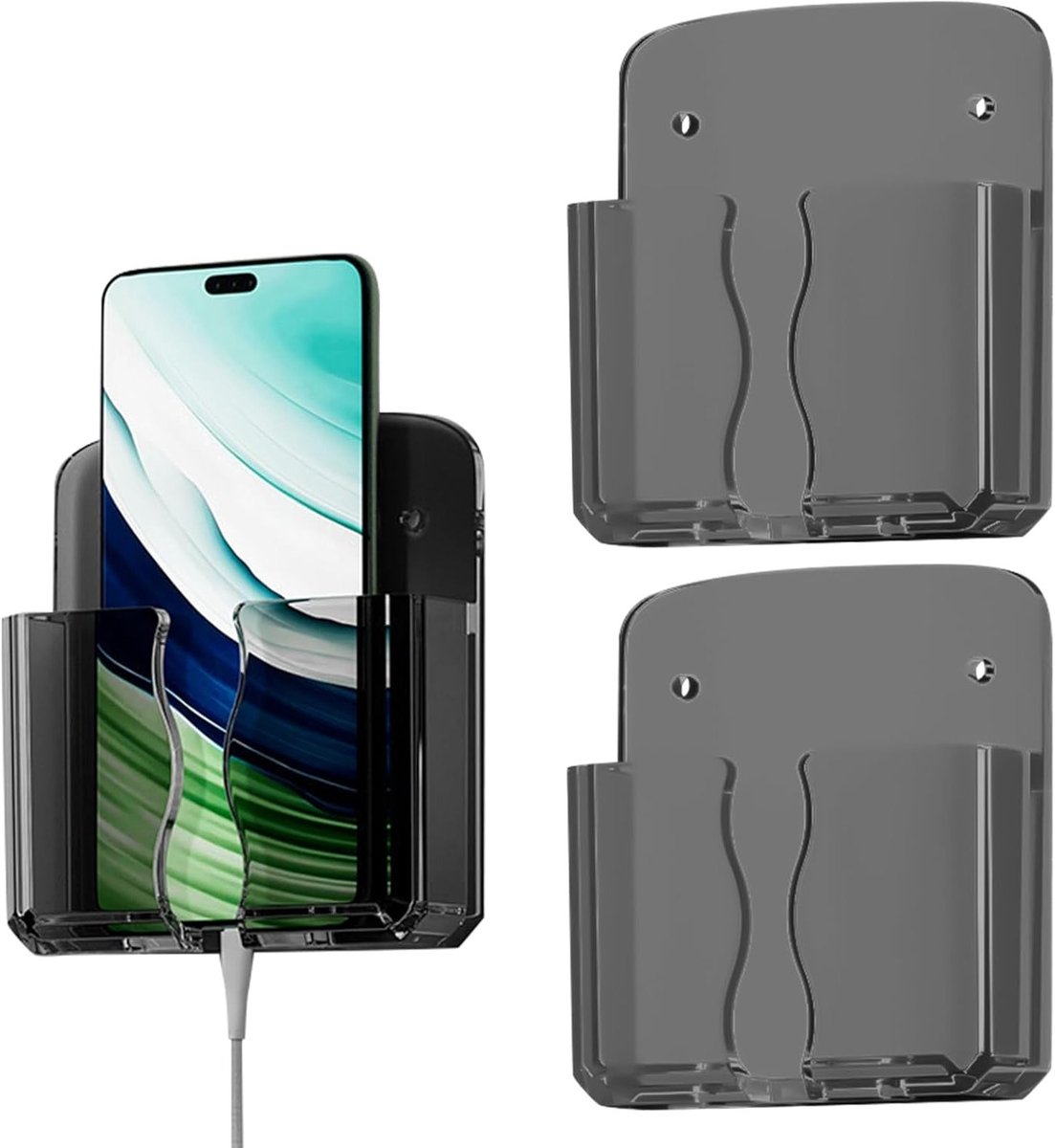Mobiele Telefoon Wandbeugel Set van 2 - Crystal Zwart - Muurbevestiging voor Smartphones en Tablets