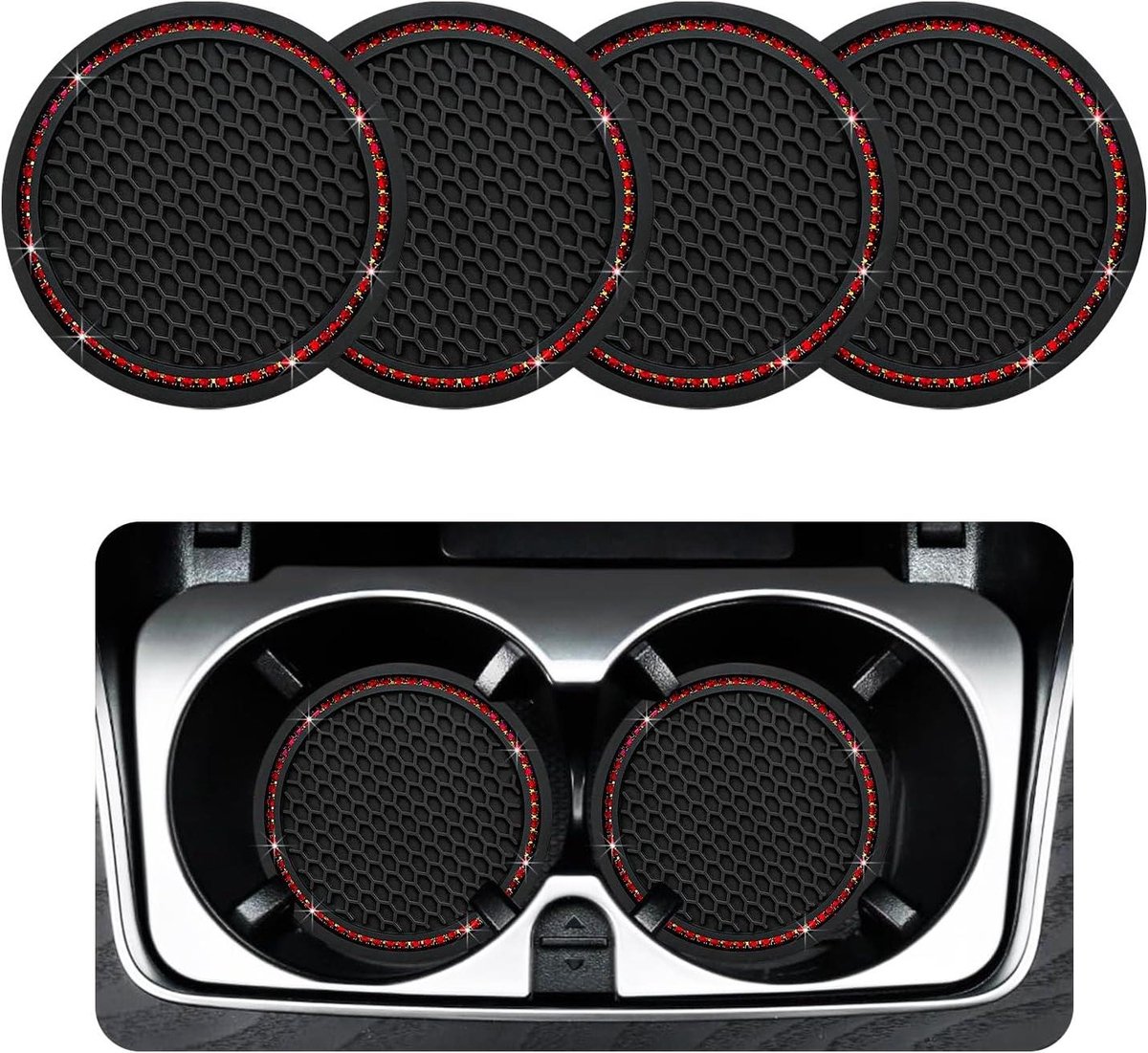 Auto Bekeronderzetters - Auto Drinkhouder Mat - Auto Interieur Decoratie - Anti-slip & Krasvrij - Universele Maat - Zwart