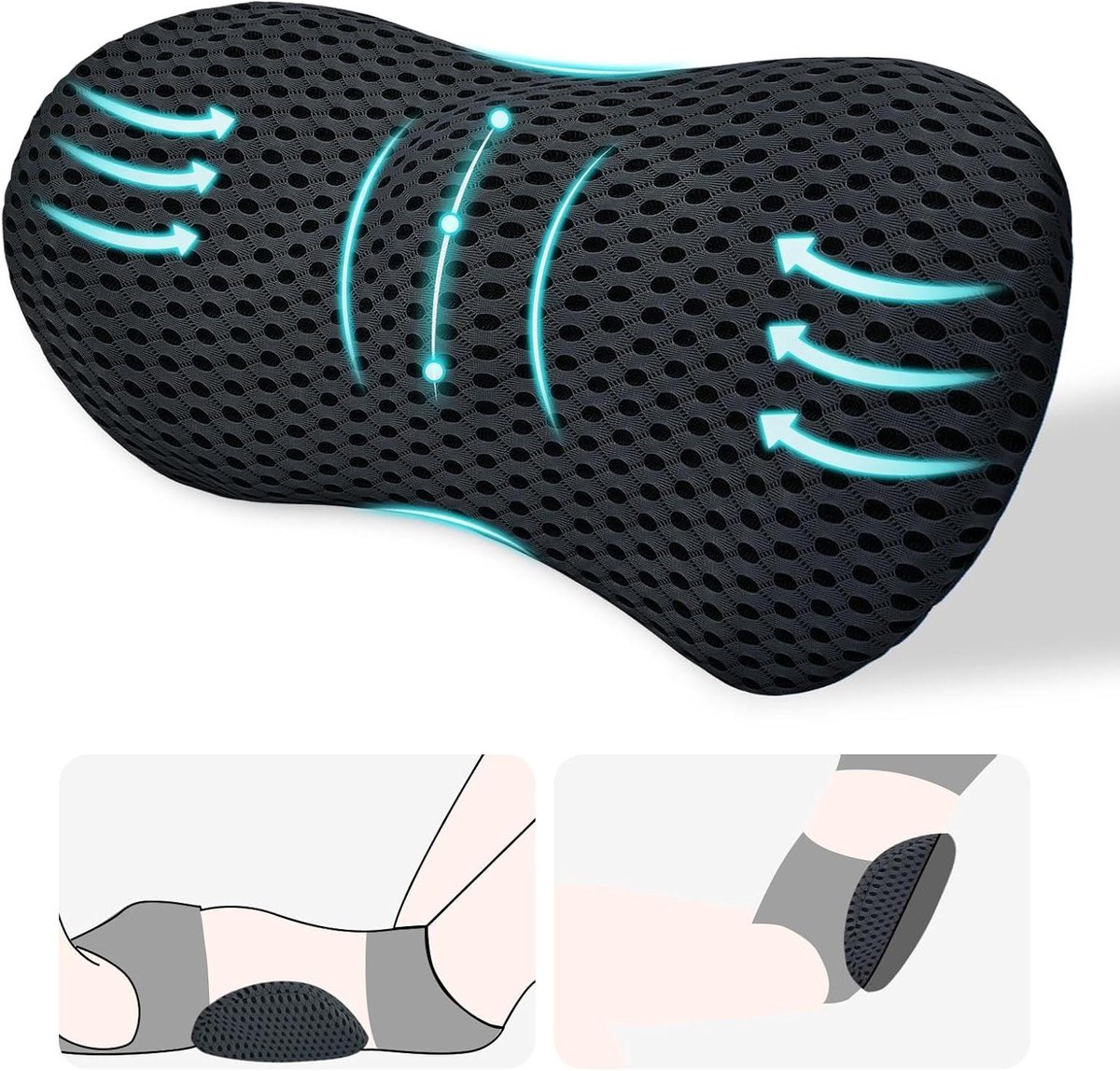 Lumbaal steunkussen - Rugkussen traagschuim - Ondersteuning rug - Ergonomisch gevormd - Large - Zwart