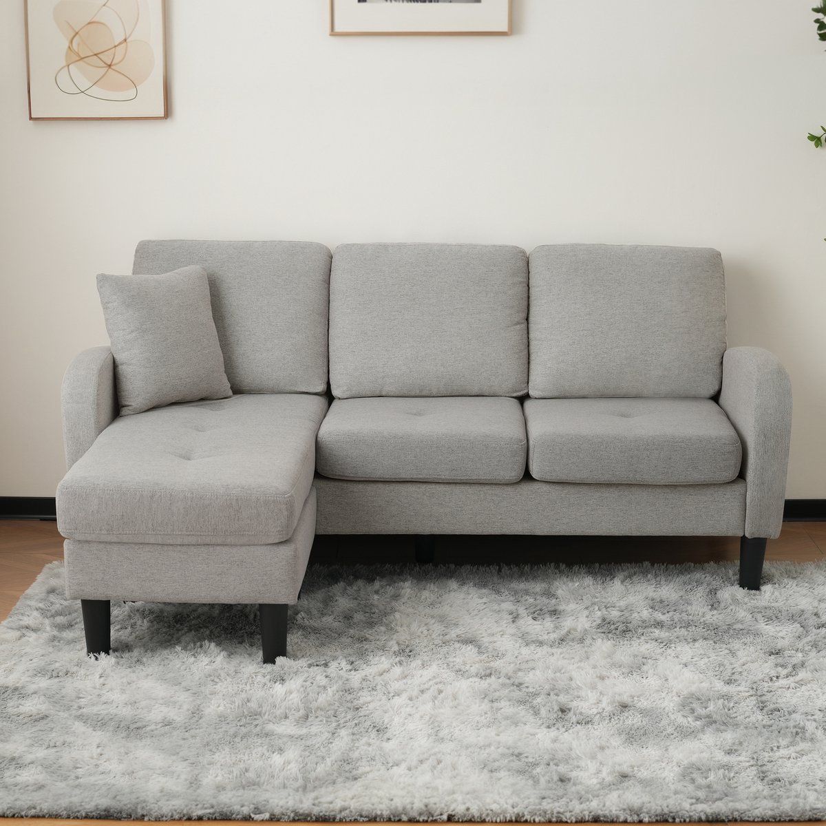 MODFU Hoekbank - Modulair Ontwerp - 3-Zits Met Liggedeelte - Voor Woonkamer - Grijs - 166 X 118 X 77 Cm