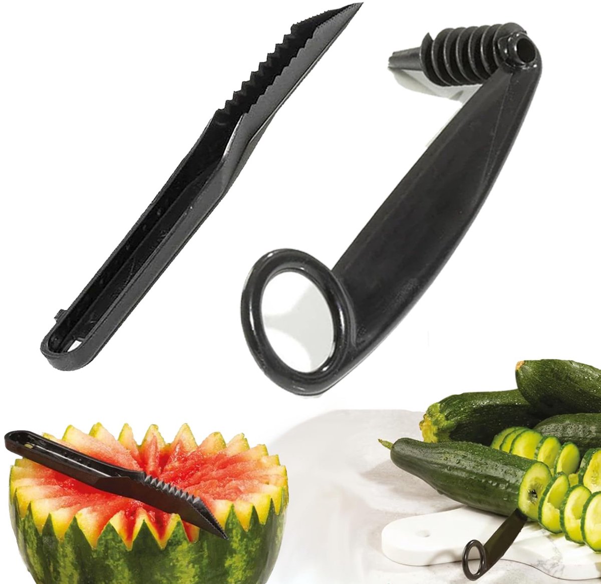Oneay Keukengereedschap in spiraal- en V-vorm, een fruitvormige snijder, een multifunctionele groentesnijder waarmee je aardappelen, komkommers en andere groenten in spiraalvorm kunt snijden.