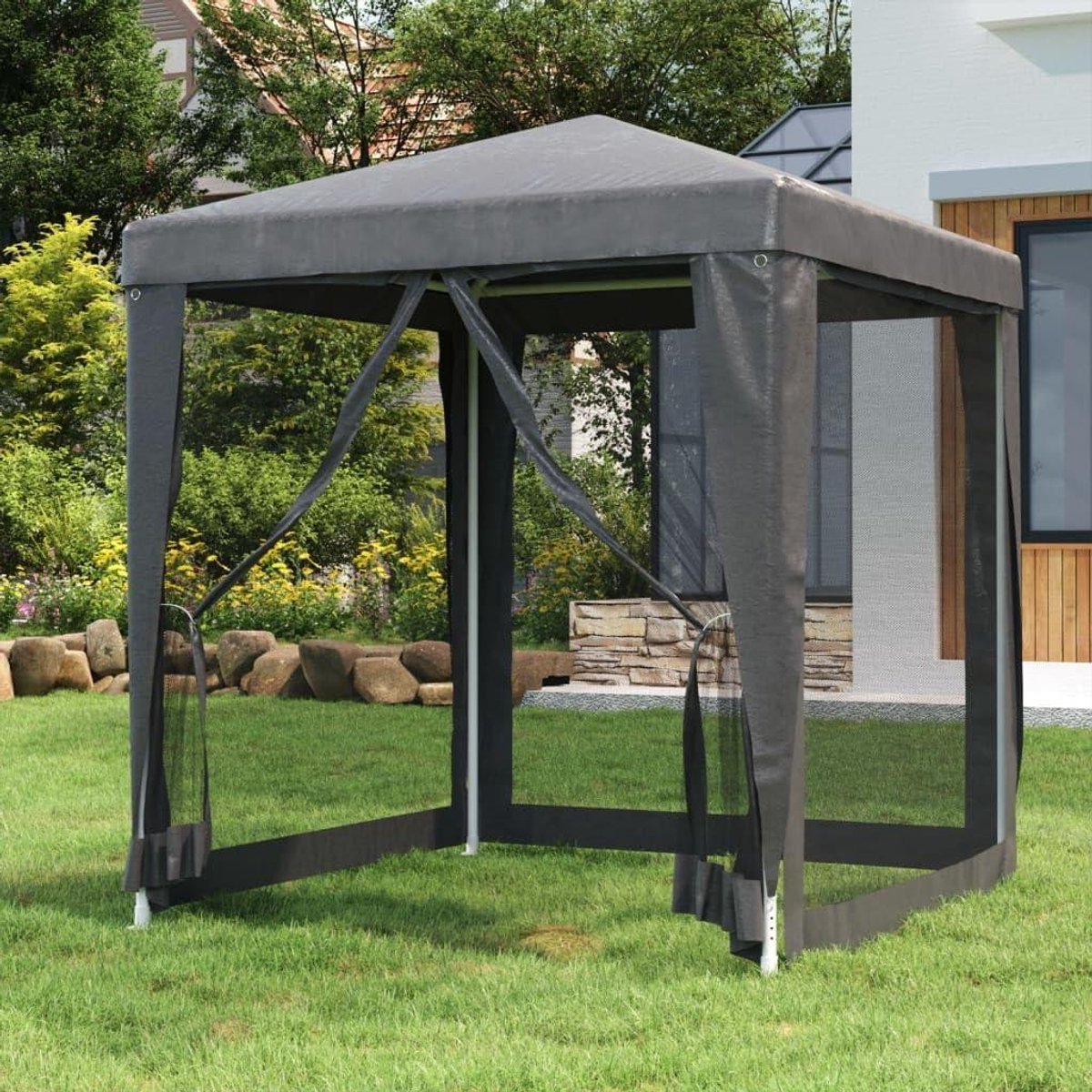 Partytent met zijwanden - Tuinpaviljoen Gazebo - Feestelijke Bijeenkomsten - Insectenwerende Mesh - 2 x 2 Meter - Antraciet