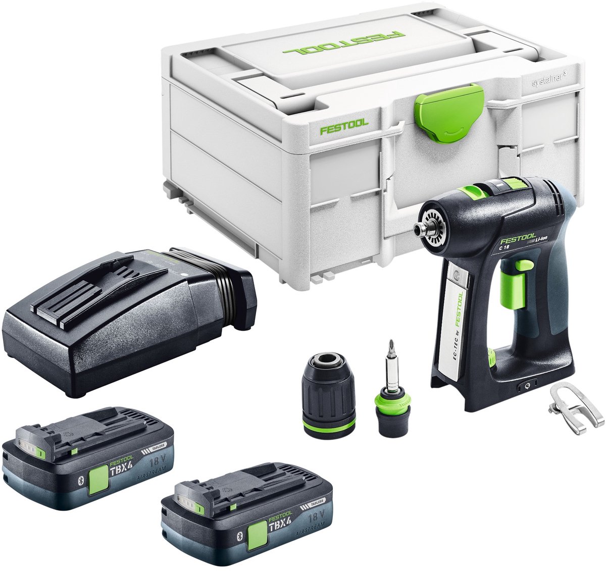 Festool C 18-Basic accuboormachine 18 V 45 Nm borstelloos + 2x accu 4,0 Ah + oplader + Systainer