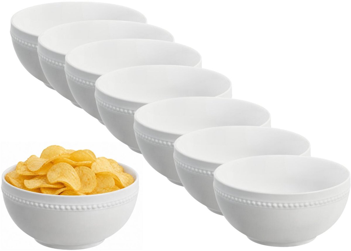 Vessia Snackschaaltjes - wit - 16x stuks - D15 cm - keramiek - chips / nootjes - 600 ml