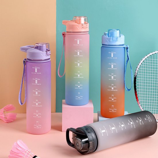 Oneay Sportbidon 1 Liter - BPA-vrije Tritan Drinkfles - Lekvrije Bidon met Soft-Touch Afwerking - Geschikt voor Sport, Fitness en Outdoor - Zwart/Wit Kleurverloop — afbeelding 4
