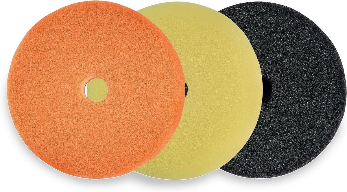 Polijstpad Set - Poetspads Excentrisch - Auto Lak Polijsten - 3 Verschillende Hardheden - Ø125 mm - Zwart Geel