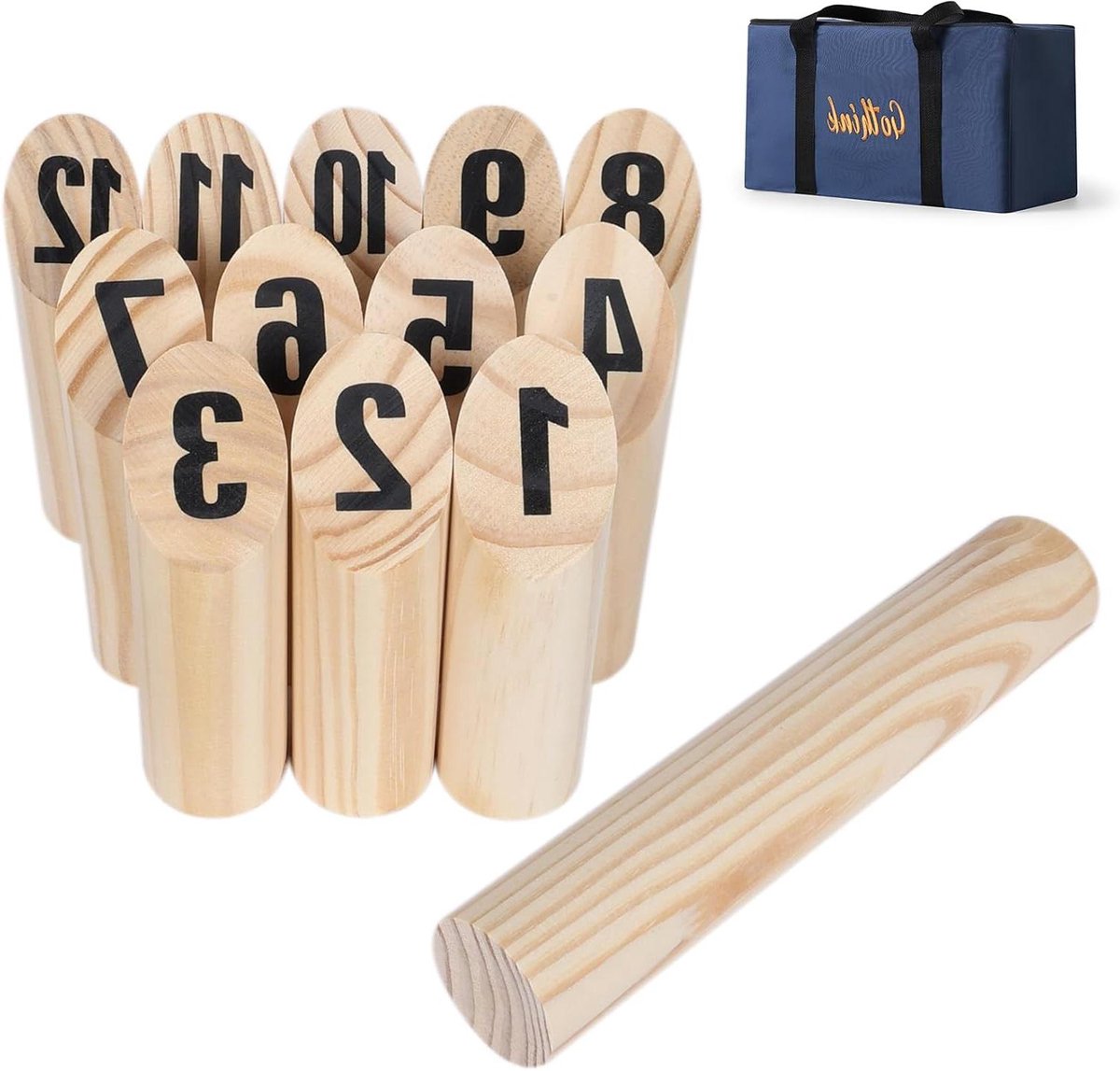 Blokkenwerpen Spel - Tuinspel Outdoor - Familie Pret - FSC Gecertificeerd Hout - 12 Blokken - Natuurlijk
