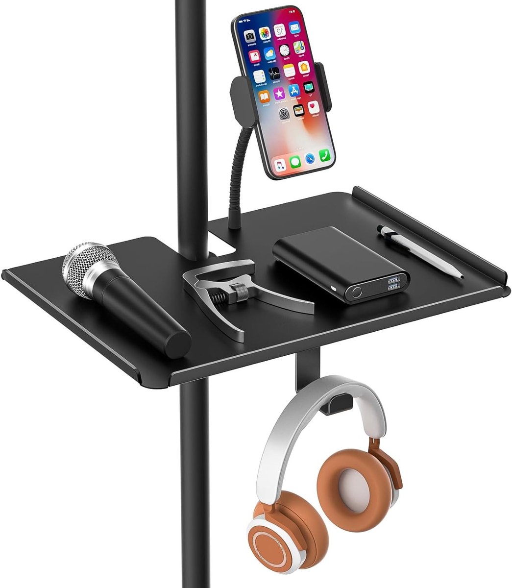 SnelShoppen - Metalen Microfoonstandaard met Telefoonhouder, 29,8 x 19,8 cm, Universele Klemhouder voor Studio, Concert, Karaoke, Muziekstandaard, Opb