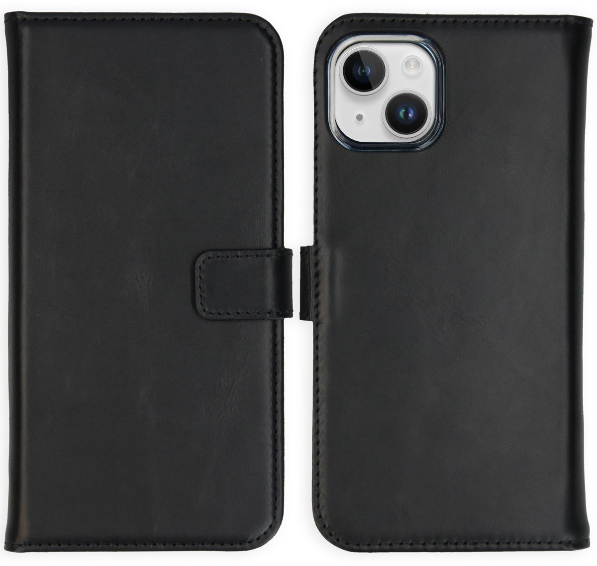 Selencia Hoesje - Geschikt voor Apple iPhone 15 - Echt Lederen Bookcase - Zwart