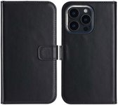 Selencia Hoesje - Geschikt voor Apple iPhone 16 Pro - Echt Lederen Bookcase - Zwart