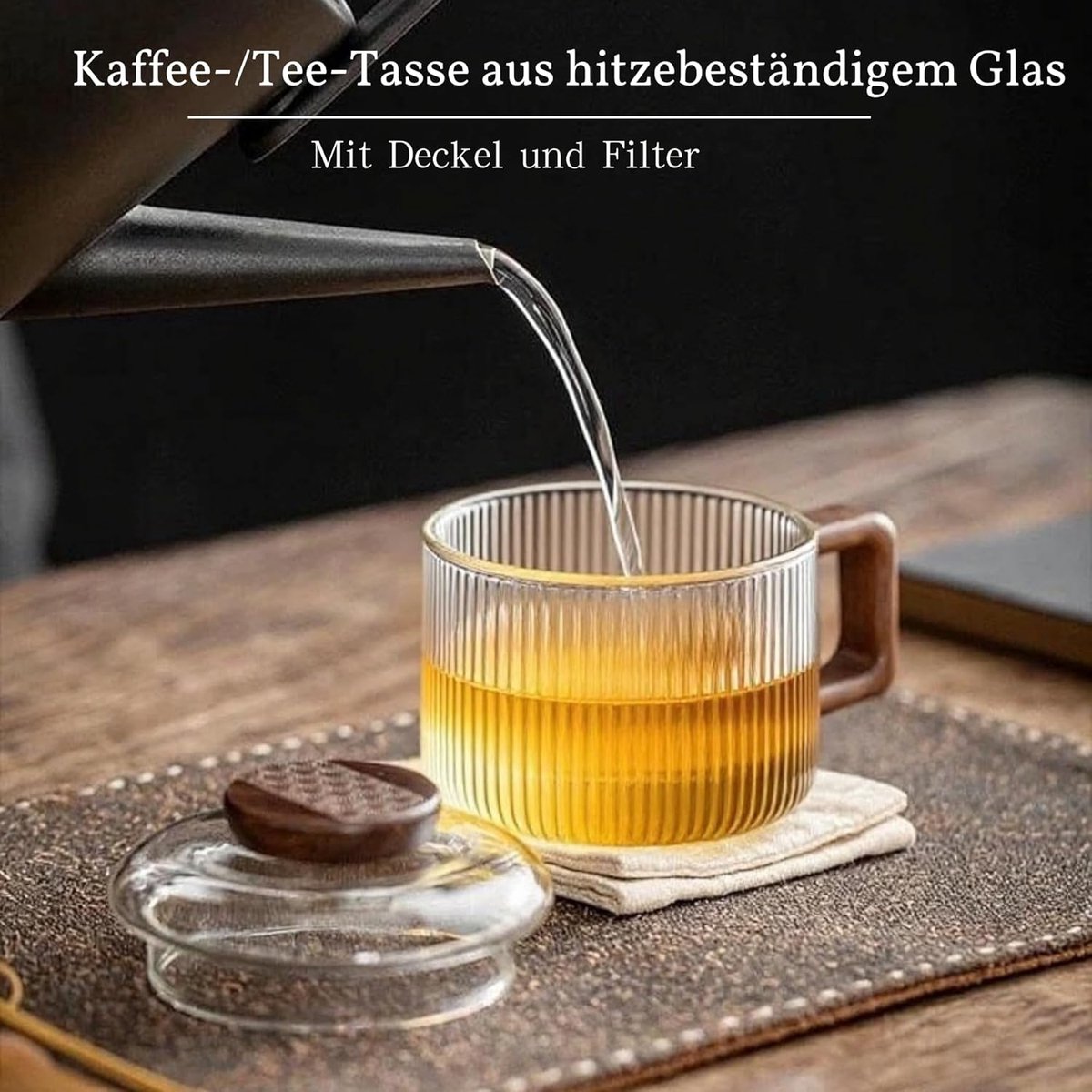 Glazen Theeglas - Theebeker met Zeef - Thee Zetten - Anti-scald Handvat - 200 ml - Transparant Gestreept — cadeau in Kookcadeaus - foto 5