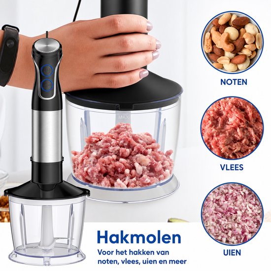 Novari - Staafmixer - Staafmixer set - Hakmolen - Foodprocessor - Krachtige motor 1500W - Traploos instelbare snelheid - RVS van Merkloos — afbeelding 3