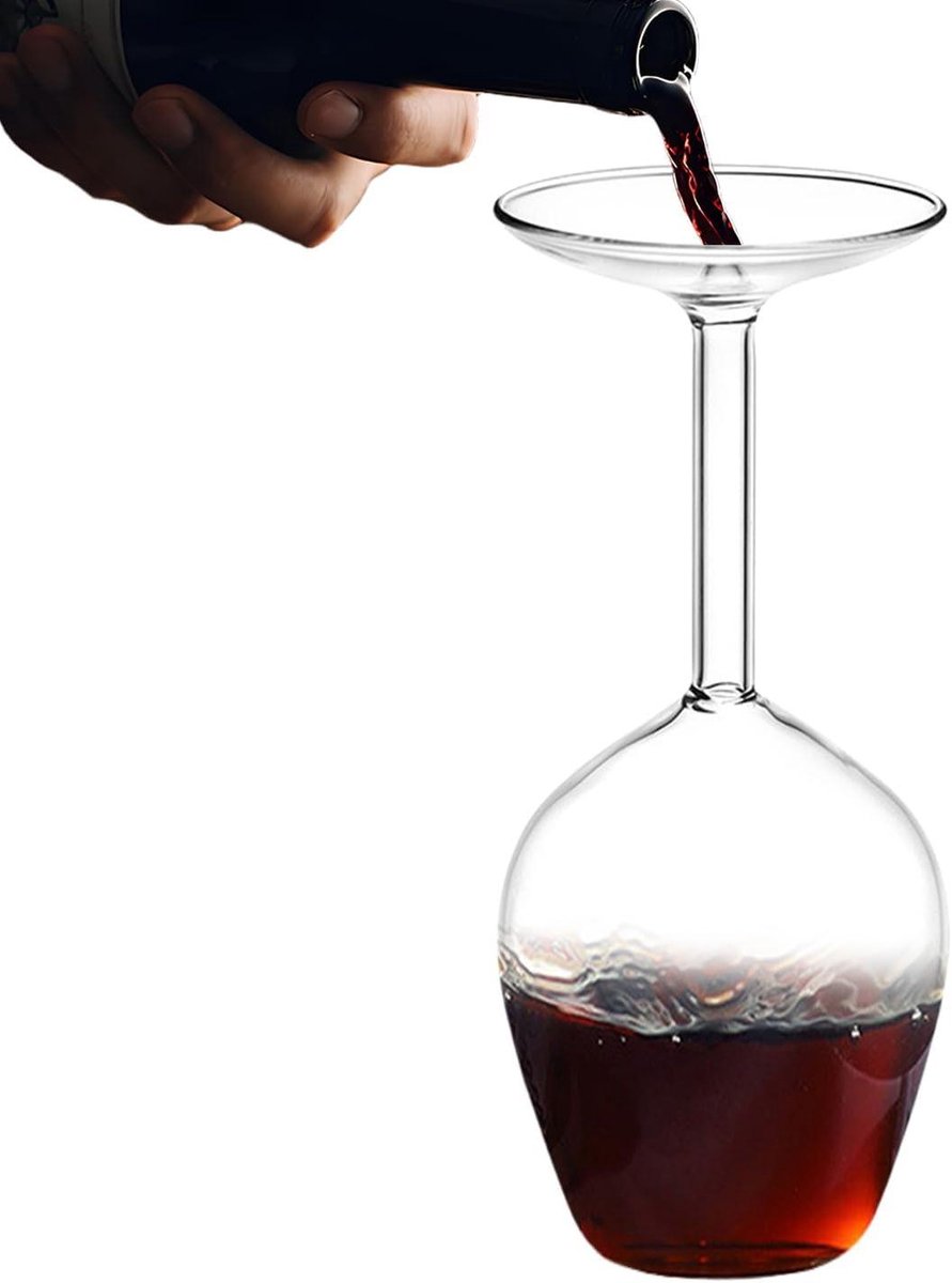 Ondersteboven Wijnglas - Modern Glaswerk - Drank Serveren - Uniek Omgekeerd Ontwerp - 400ml Capaciteit - Transparant