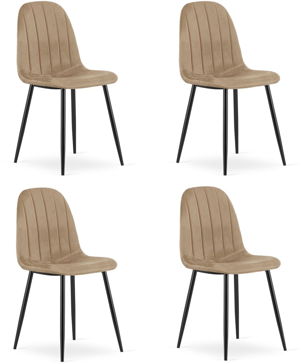 Set van 4 eetkamerstoelen PADVA – Fluweel bruin – Zwarte metalen poten – Modern design