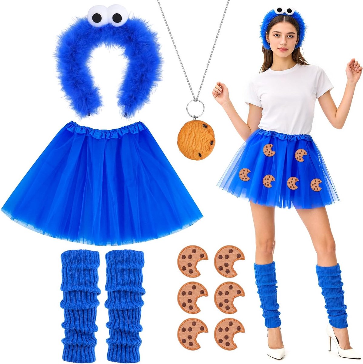Griezelig Crumb Monster Kostuum voor Vrouwen en Kinderen met Cookie Hoofdband, Tutu Rok en Legwarmers voor Carnaval en Halloween