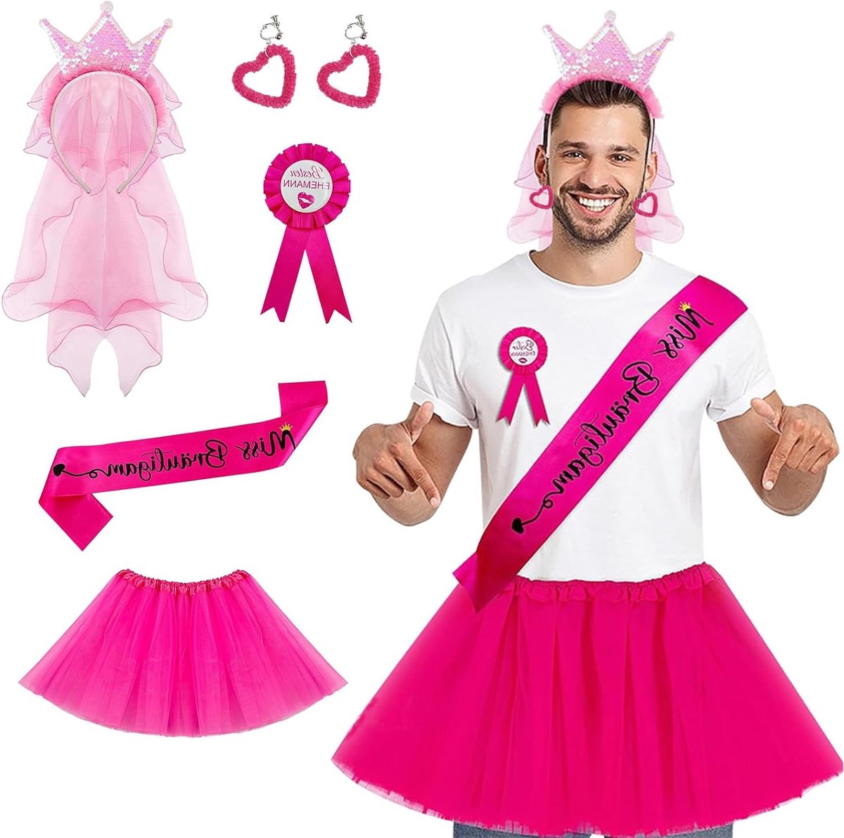Vijfdelige mannenoutfit voor vrijgezellenfeesten, grappige kostuums, tulle tutu rok en accessoires voor JGA en hen party