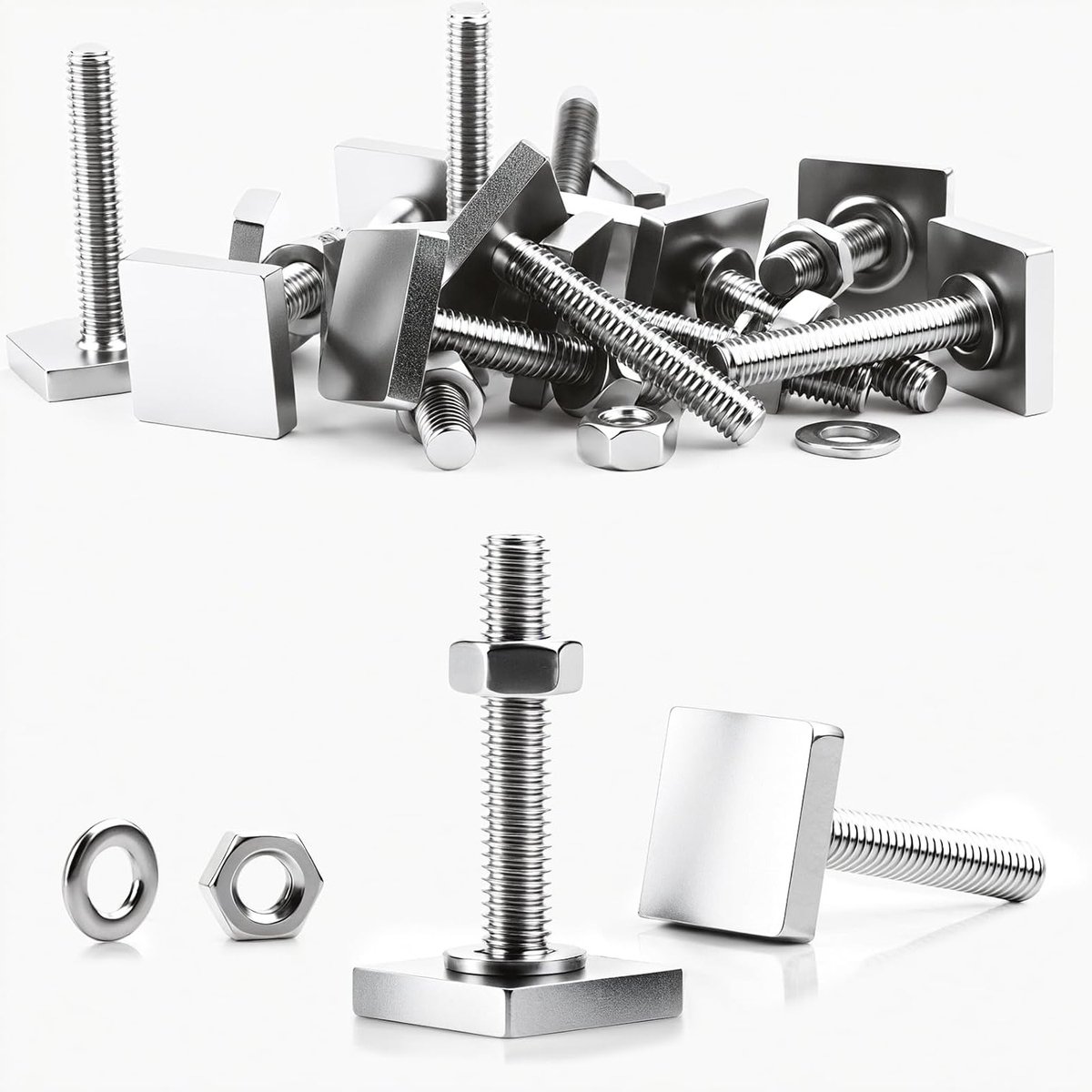 Set van 4 T-Groove Adapters voor M6 Slotted Nuts - RVS Bevestigingsmateriaal voor Fietsendragers en Dakkoffers, Inclusief Moeren en Washers