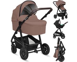 Lionelo Bianka Kinderwagen 3 in 1 - Reiswieg + Wandelwagen + Autostoel - Grote Luchtbanden, Volledige Vering - Inklapbaar - Verstelbare duwstang - Buggy Omkeerbare Zitting - 0-22kg - Accessoireset - Beige Bruin