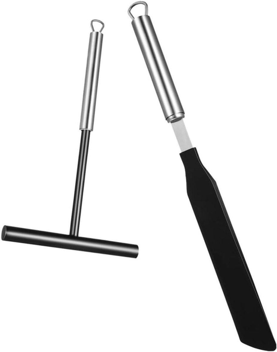 Roestvrijstalen Spatels - Pannenkoekenverdelers Crepe Gereedschap - Beslag Verdelen - Ergonomisch Ontwerp - 2 Sets - Zilver
