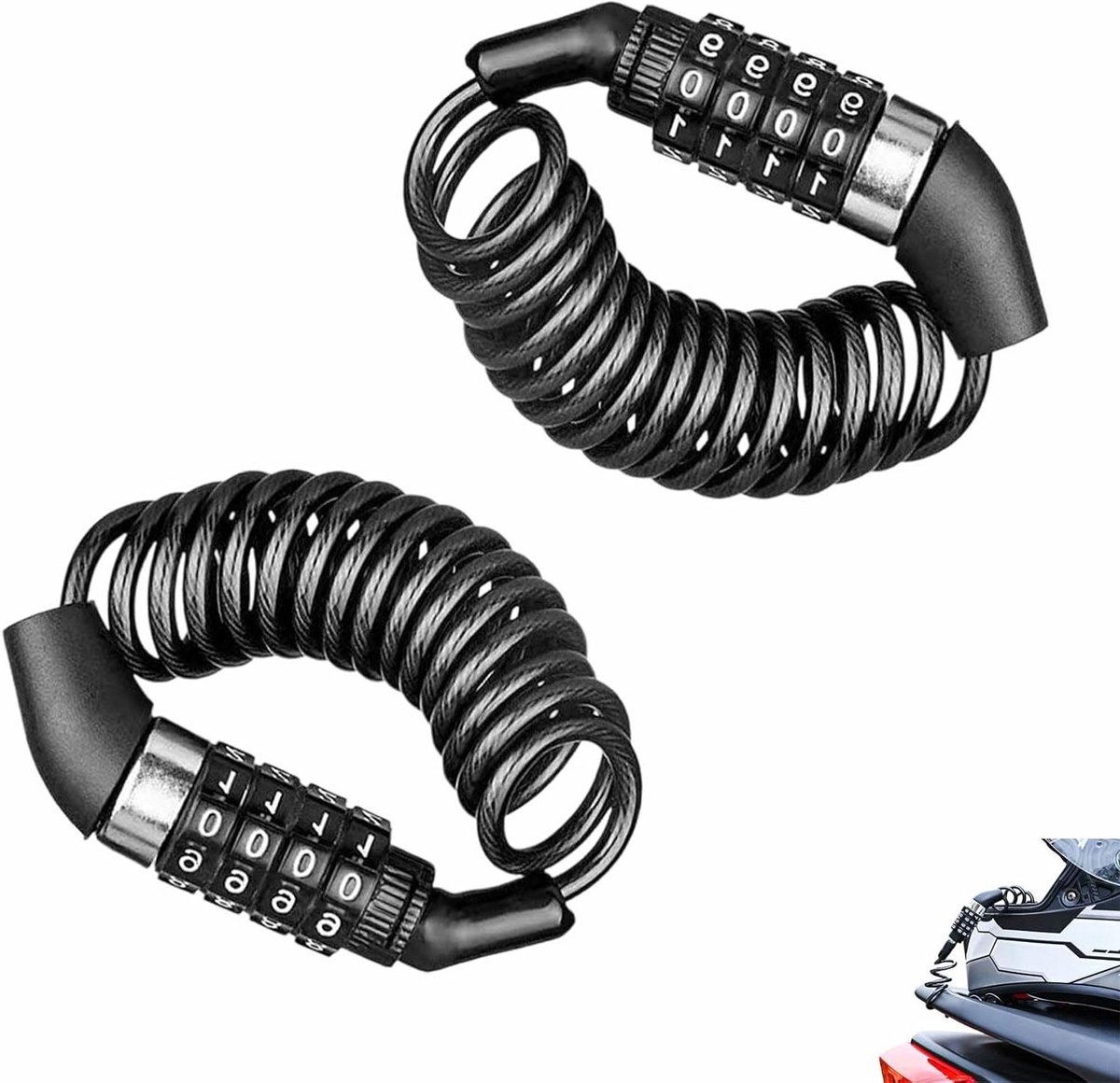 Helmslot 2 stuks - Kabelslot motorfiets - Helm Beveiligen - 4-cijferige code - 150 cm - Zwart