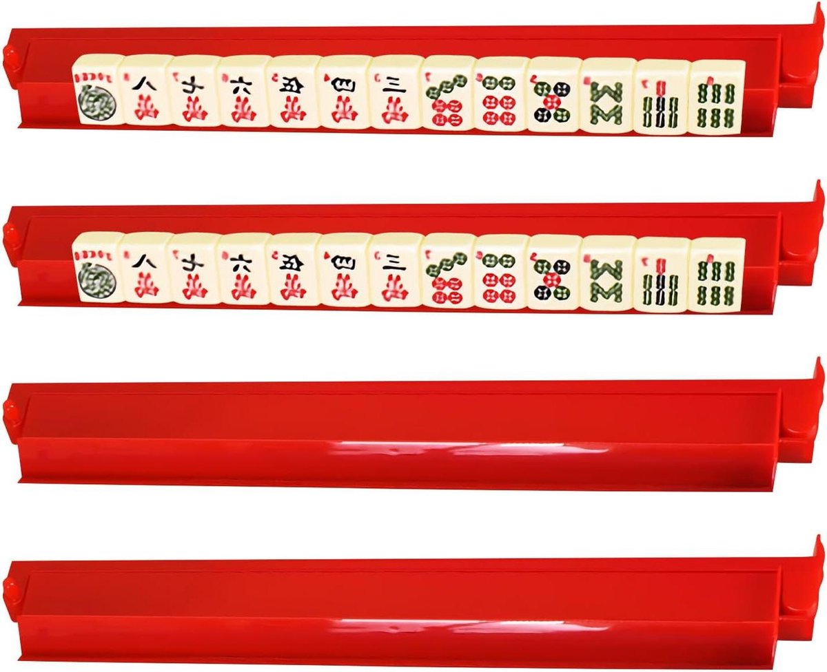 Mahjong Stenen en Duwers - Majiang Set - Tafelspel Organisatie - Stabiele Fundering - 47.3x8 cm - rood