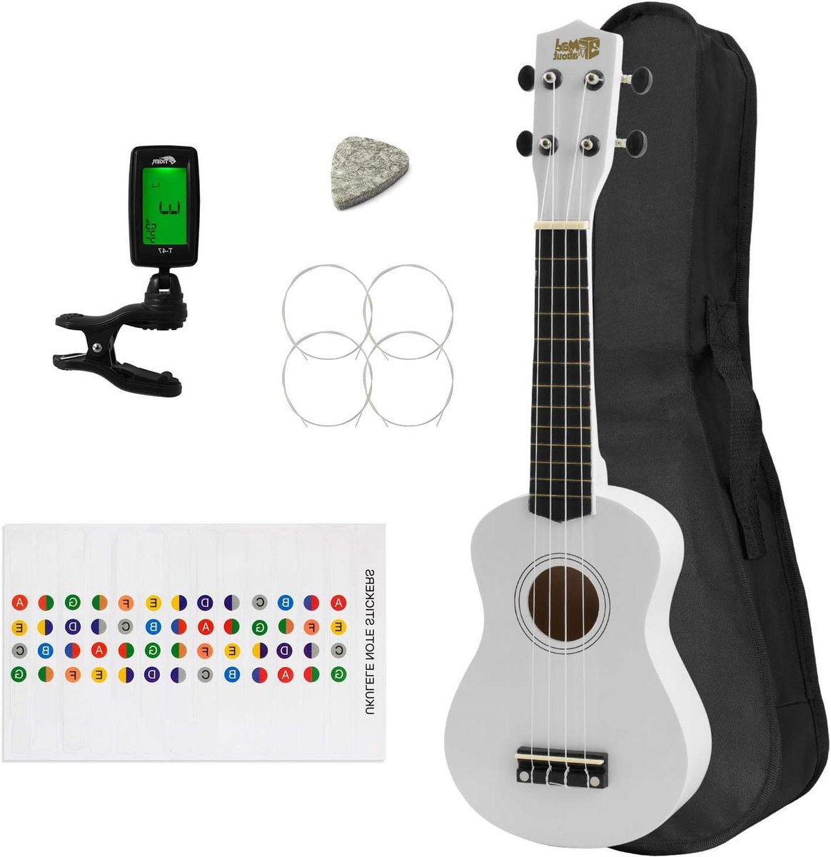 Sopraan Ukulele - Beginners Ukulele - Muziek Leren Spelen - Nylon Snaren - Soprano - Wit