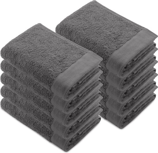 Walra Remade Handdoeken 50x100 cm - set van 10 - Zware kwaliteit 550 g/m2 - Antraciet