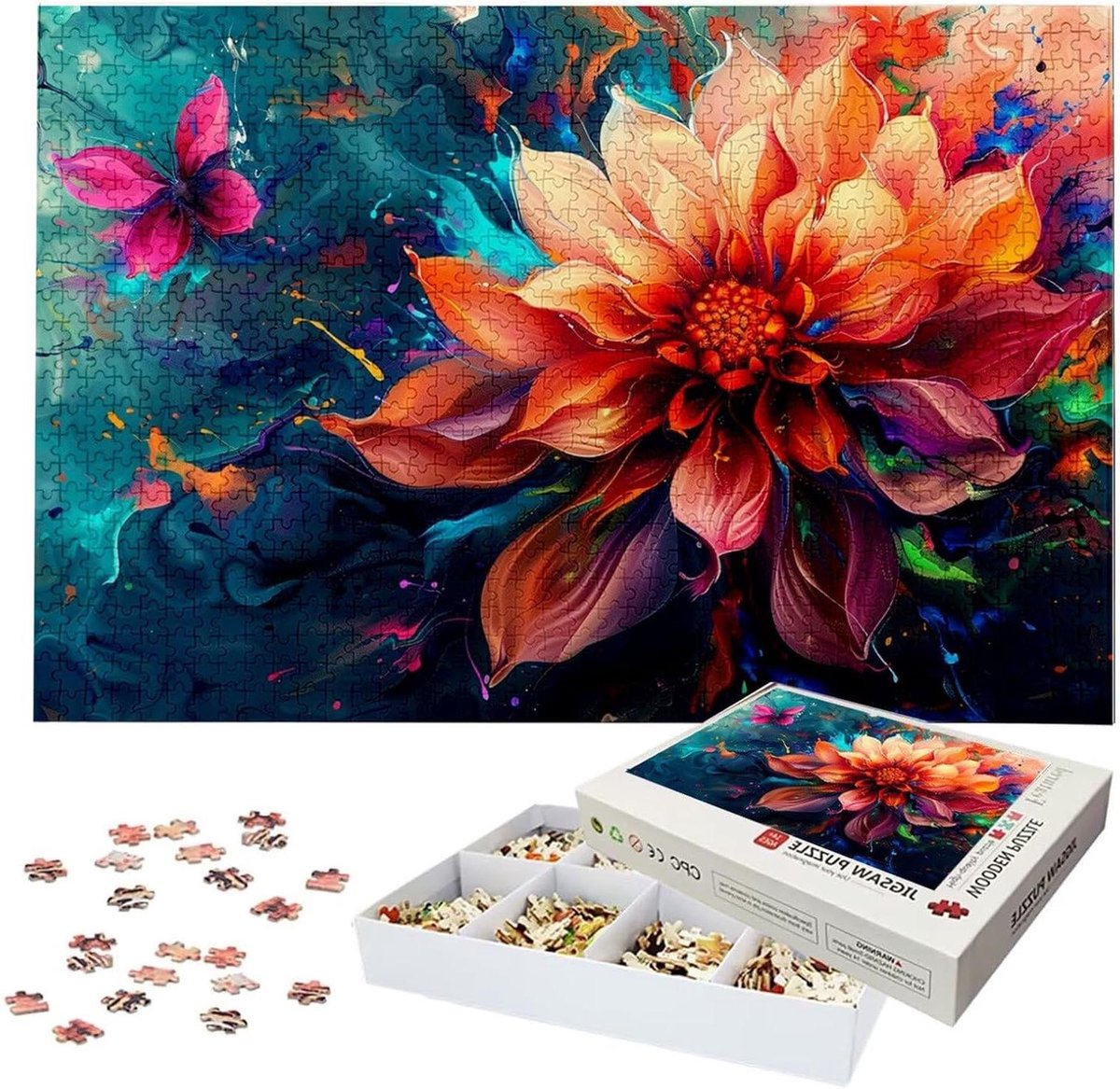 Houten Puzzel - Legpuzzel Volwassenen - Ontspannen Tijdverdrijf - Kleurbestendige Houtdelen - 122 x 81 cm - Bloemen