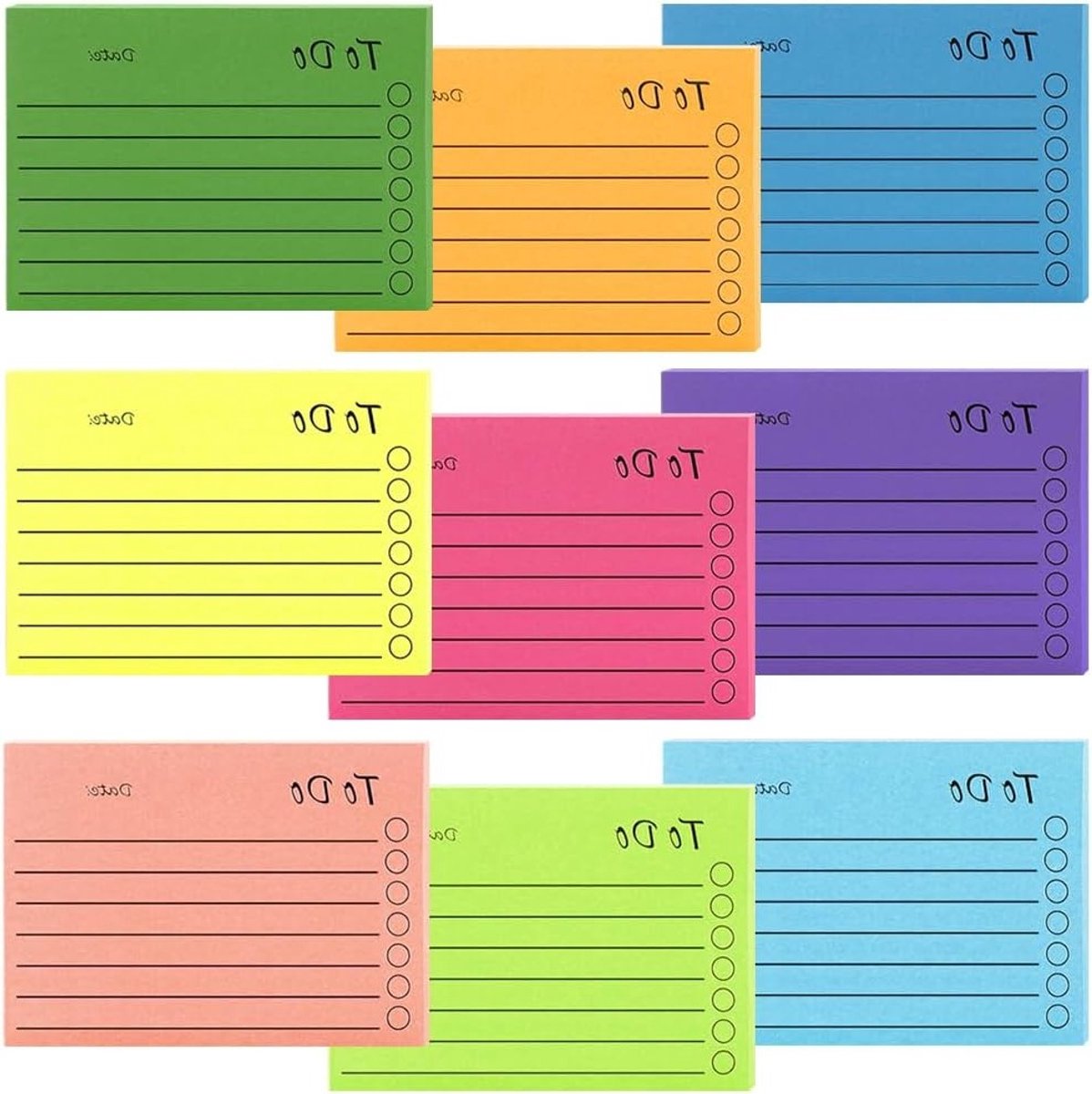 To-Do Lijst Zelfklevende Notities - 450 Vellen in 9 Kleuren voor School, Kantoor en Gezinsvergaderingen (10x7cm)