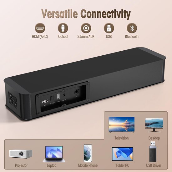 Compacte Soundbar - Tv Geluidssysteem - Home Entertainment - Ingebouwde Subwoofer - 165 Inch - Zwart van Merkloos — afbeelding 2